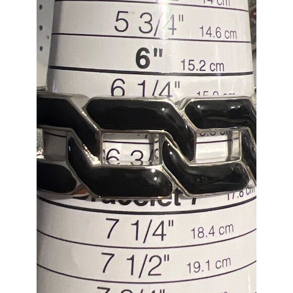 Chunky Silver Tone Black Enamel Chain Link Bangle Bracelet Clamper Hinged 6.5" - Picture 4 of 4